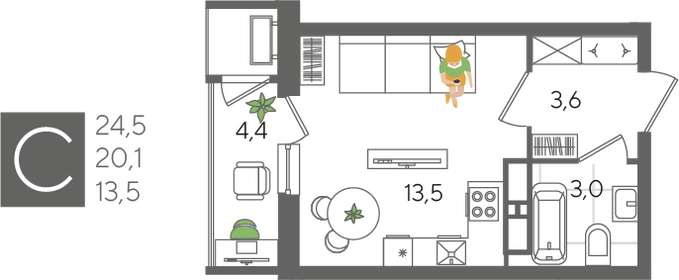 20 м², квартира-студия 6 800 000 ₽ - изображение 61