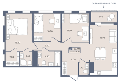 71,6 м², 3-комнатная квартира 10 400 000 ₽ - изображение 1