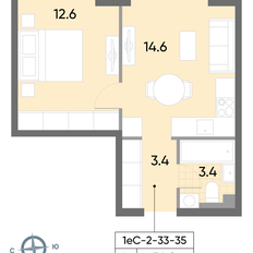 Квартира 34 м², 1-комнатная - изображение 2