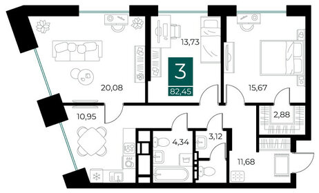 Квартира 82,5 м², 3-комнатная - изображение 1