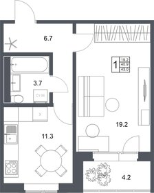 Квартира 43 м², 1-комнатная - изображение 1