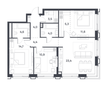 Квартира 86,4 м², 3-комнатная - изображение 1