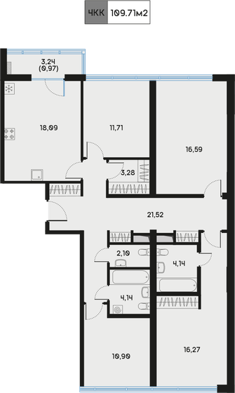 109,7 м², 4-комнатная квартира 41 386 452 ₽ - изображение 15