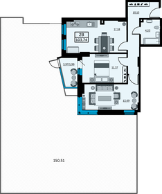 Квартира 103,7 м², 2-комнатная - изображение 1