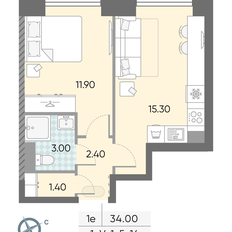 Квартира 34 м², 1-комнатная - изображение 2