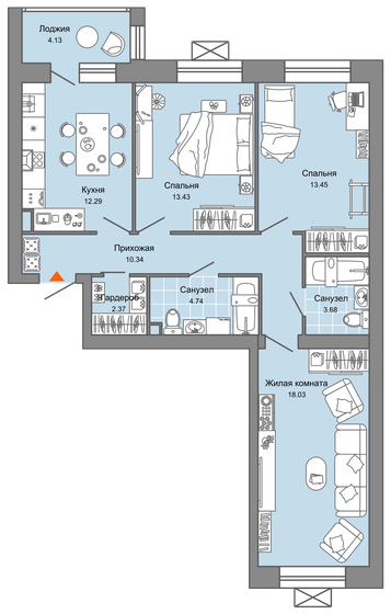 80 м², 3-комнатная квартира 7 839 000 ₽ - изображение 1