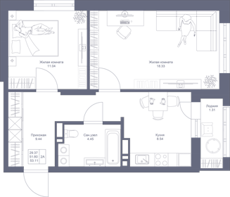 Квартира 53,1 м², 2-комнатная - изображение 1