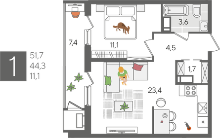 55,5 м², 1-комнатная квартира 12 800 000 ₽ - изображение 94