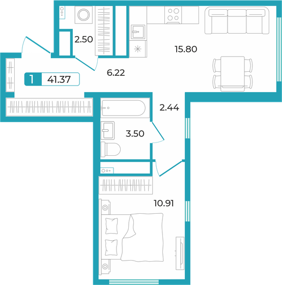 41,4 м², 1-комнатная квартира 6 410 000 ₽ - изображение 27