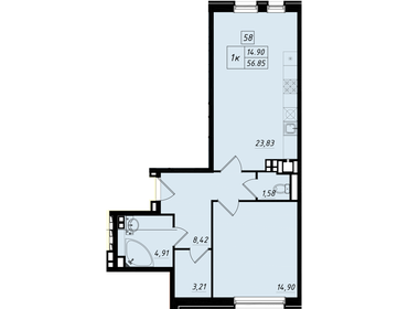 Квартира 56,8 м², 1-комнатная - изображение 1