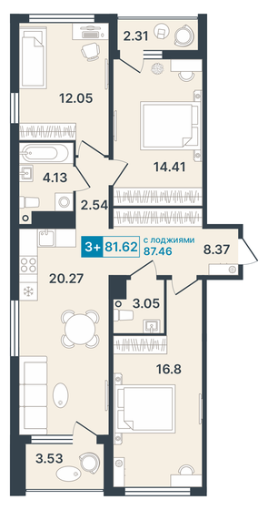 81,6 м², 3-комнатная квартира 13 990 000 ₽ - изображение 1