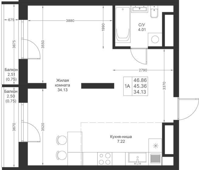 45,1 м², 1-комнатная квартира 12 940 830 ₽ - изображение 46