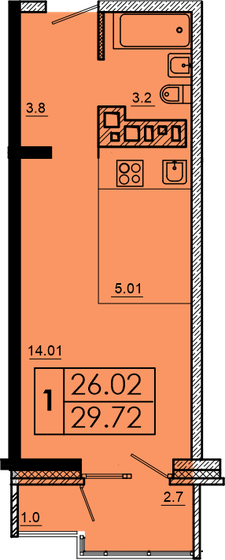 29,7 м², 1-комнатная квартира 3 120 600 ₽ - изображение 1