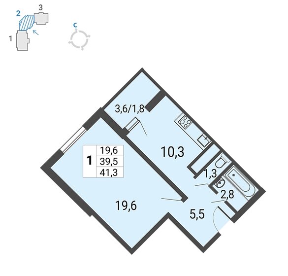 41,3 м², 1-комнатная квартира 10 478 030 ₽ - изображение 1