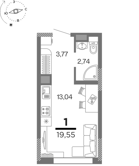 19,6 м², 1-комнатная квартира 2 663 070 ₽ - изображение 1