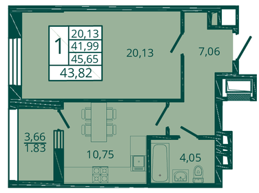 43,9 м², 1-комнатная квартира 4 800 000 ₽ - изображение 15