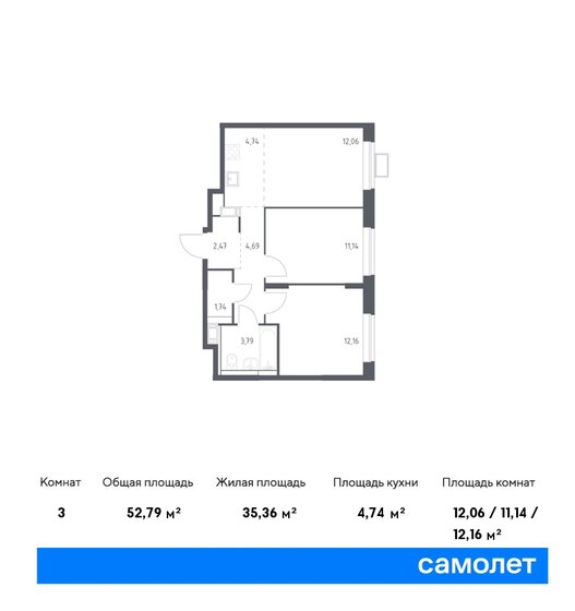 52,8 м², 2-комнатная квартира 11 566 680 ₽ - изображение 1