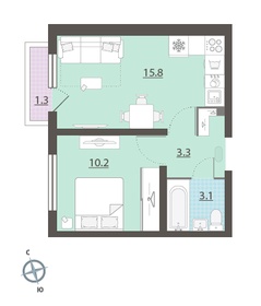 Квартира 32,8 м², 1-комнатная - изображение 1