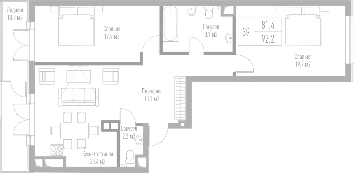 92,2 м², 2-комнатная квартира 20 980 760 ₽ - изображение 1