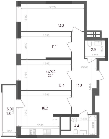 74,1 м², 3-комнатная квартира 8 245 100 ₽ - изображение 24