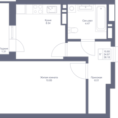 Квартира 36,2 м², 1-комнатная - изображение 3