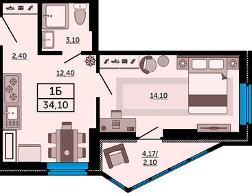 33,9 м², 1-комнатная квартира 5 627 400 ₽ - изображение 40