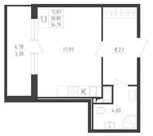 Квартира 34,2 м², студия - изображение 1