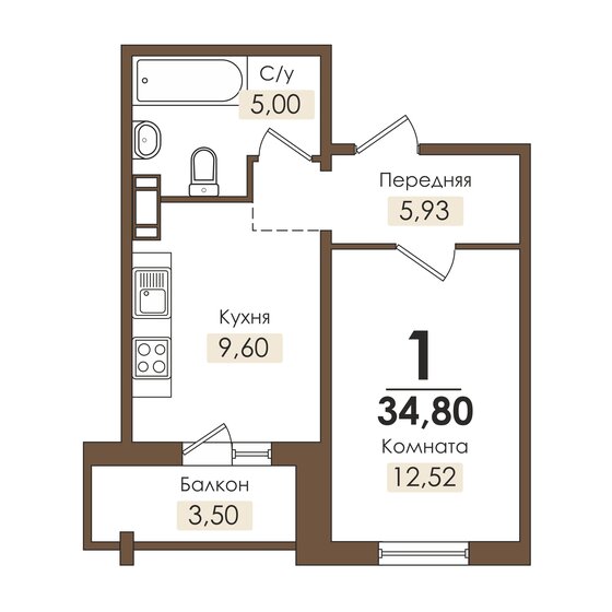 34 м², 1-комнатная квартира 2 843 160 ₽ - изображение 1