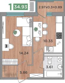 Квартира 34,9 м², 1-комнатная - изображение 1