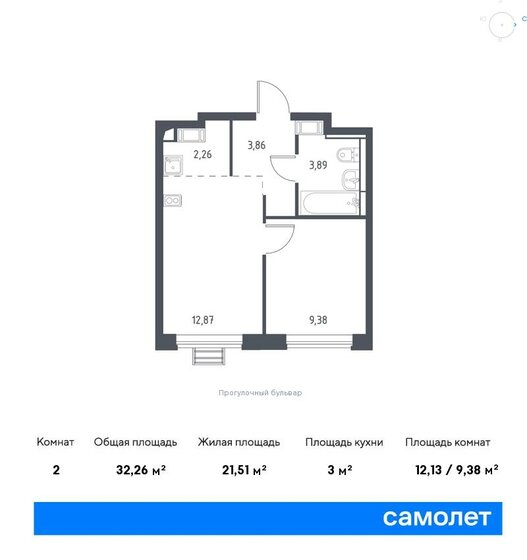 32,3 м², 1-комнатная квартира 7 544 574 ₽ - изображение 1