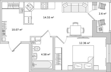 Квартира 44,1 м², 1-комнатная - изображение 1