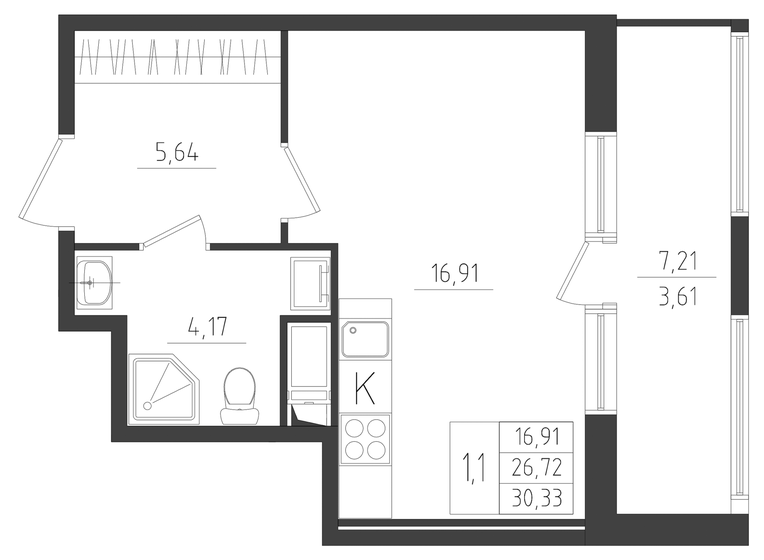 30,3 м², квартира-студия 5 019 615 ₽ - изображение 1