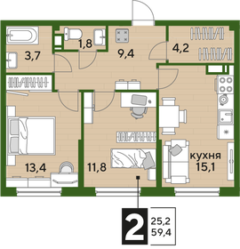 65 м², 2-комнатная квартира 7 435 200 ₽ - изображение 11