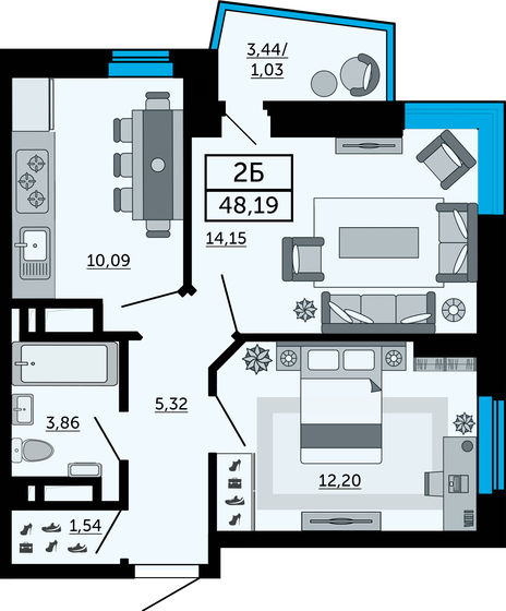 48,5 м², 2-комнатная квартира 8 148 000 ₽ - изображение 1