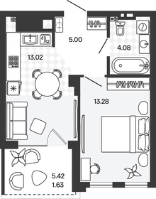 Квартира 37 м², 1-комнатная - изображение 1