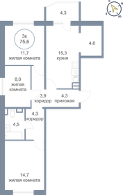 Квартира 75,6 м², 3-комнатная - изображение 1