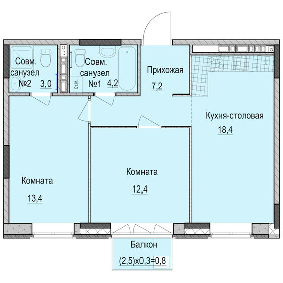 59,4 м², 2-комнатная квартира 10 319 000 ₽ - изображение 1