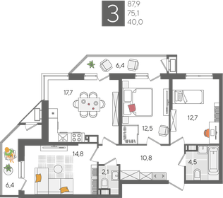 87,9 м², 3-комнатная квартира 21 104 790 ₽ - изображение 5