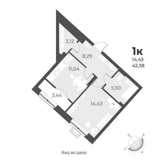 42,4 м², 1-комнатная квартира 5 680 000 ₽ - изображение 1