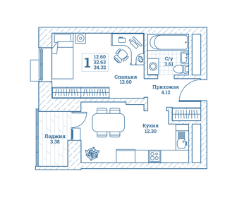 34,3 м², 1-комнатная квартира 4 204 200 ₽ - изображение 14