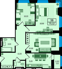 Квартира 75,1 м², 3-комнатная - изображение 1