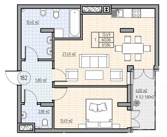 Квартира 58,6 м², 1-комнатная - изображение 1