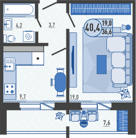 40,4 м², 1-комнатная квартира 3 438 040 ₽ - изображение 13