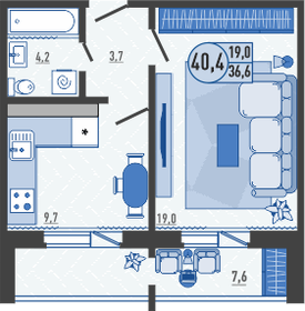 Квартира 40,4 м², 1-комнатная - изображение 1