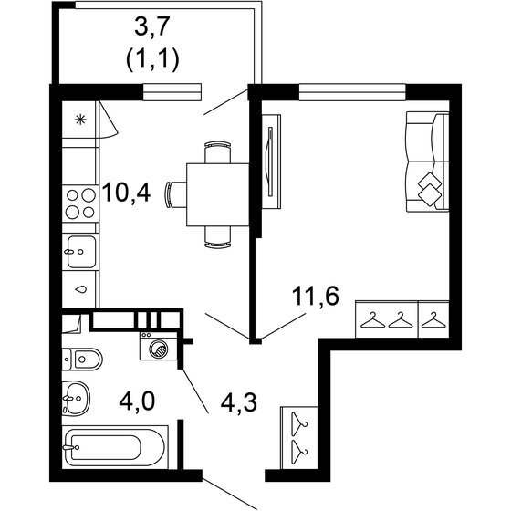 31,4 м², 1-комнатная квартира 16 654 560 ₽ - изображение 1