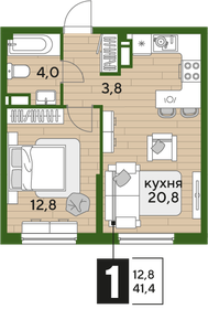 Квартира 41,4 м², 1-комнатная - изображение 2