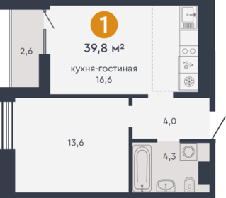 Квартира 39,8 м², 1-комнатная - изображение 1