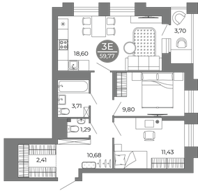 55,4 м², 3-комнатная квартира 6 986 380 ₽ - изображение 13