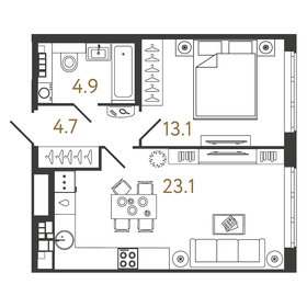 Квартира 45,8 м², 1-комнатная - изображение 1