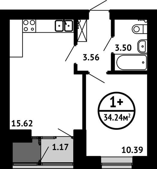 34,2 м², 1-комнатная квартира 5 136 000 ₽ - изображение 1